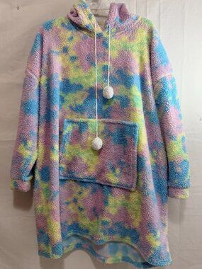Weekending Pastel Tie Dye Fuzzy Oversized Hooded Blanket Sweatshirt One Size